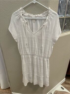Cloth & Stone White Textured V-Neck Peasant Tunic Dress